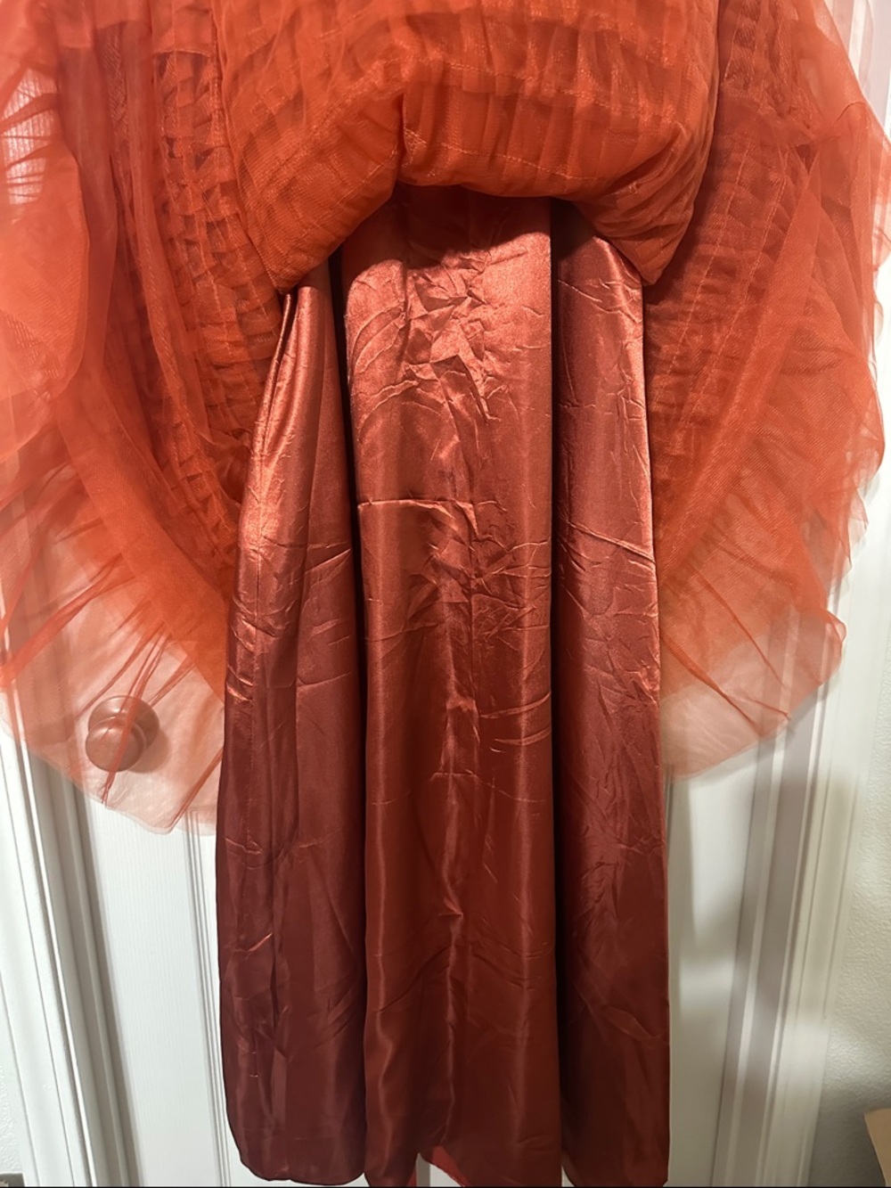 Rust Red Ruffled Tulle Gown - Picture 3 of 8